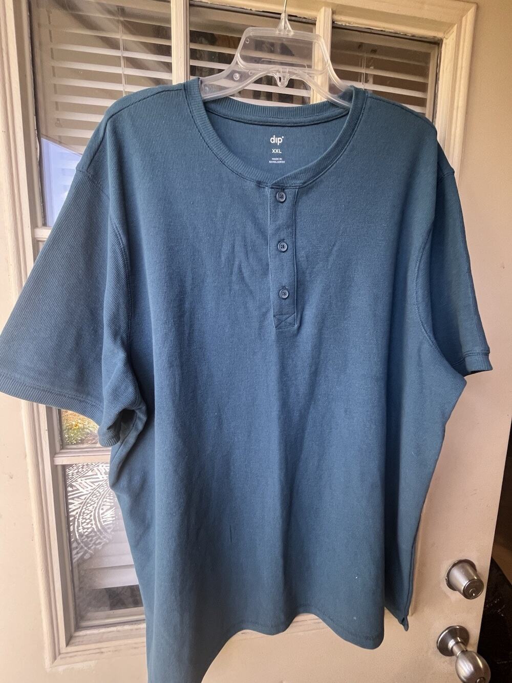 Dip Ribbed Short Sleeve Crew Neck Pullover Quarter button Teal (Mens Size XXL)